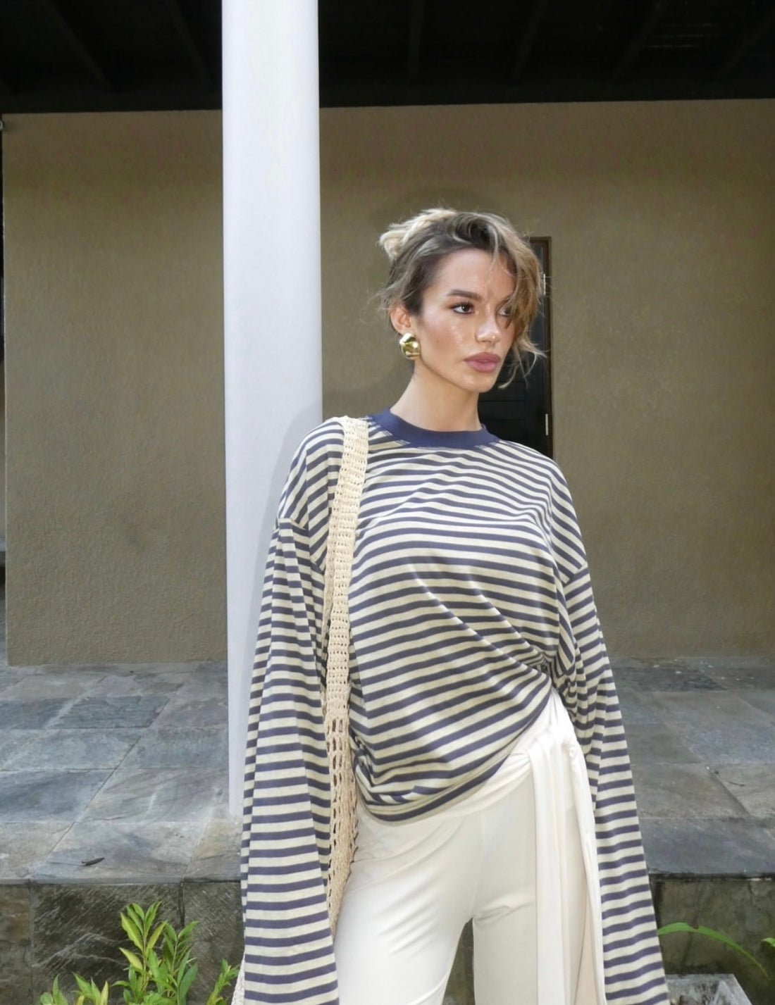 Vivien oversized striksweater med striber