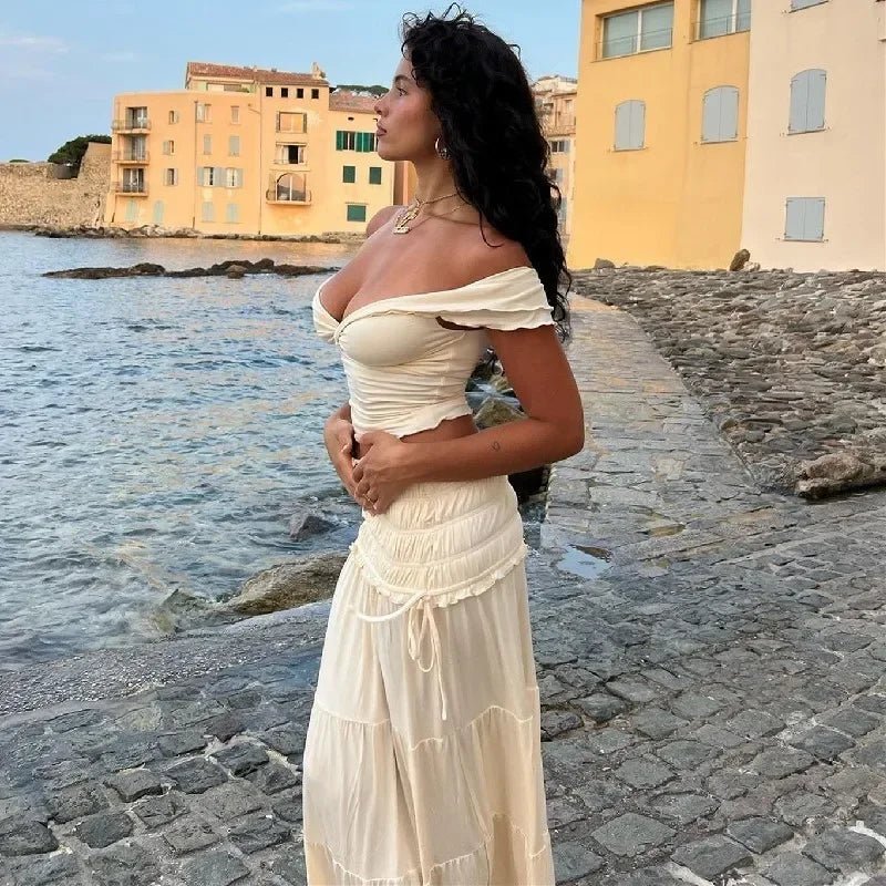 Zendaya sæt med flæset crop-top og maxi-nederdel