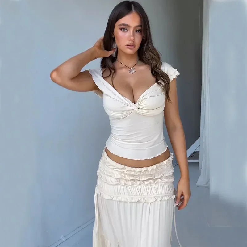 Zendaya sæt med flæset crop-top og maxi-nederdel