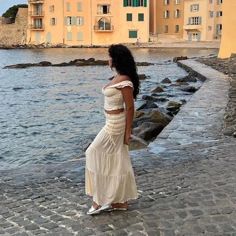 Zendaya sæt med flæset crop-top og maxi-nederdel