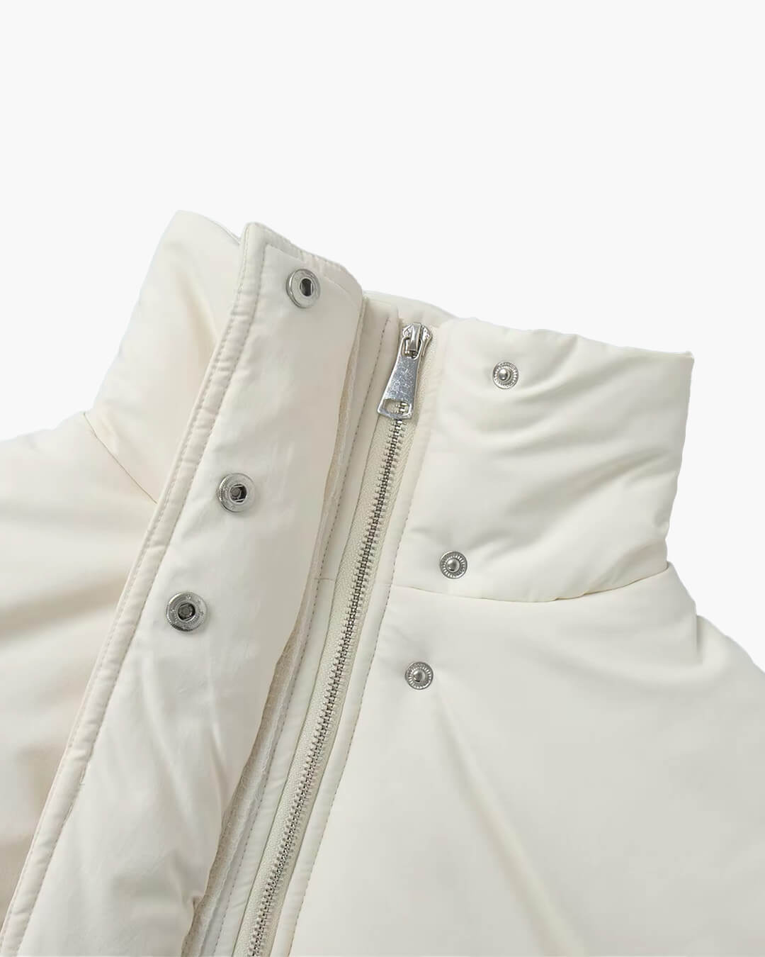 Oda Stand-Collar Padded Coat in ivory – detail