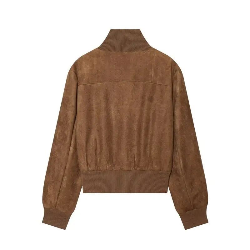 Stella Faux Suede Bomber Jacket in rust brown – product shot